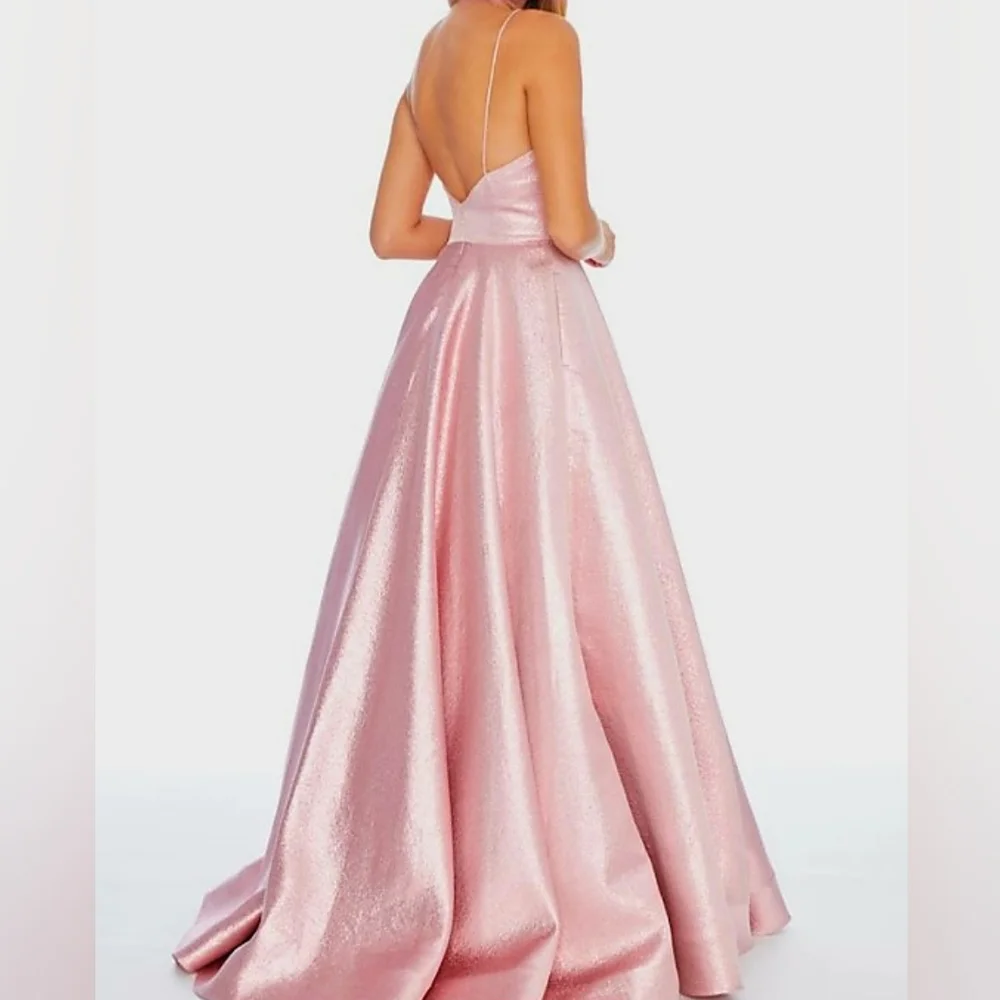 Ashley Lauren Metallic Brocade Pink Ball Gown - Size 8 - Picture 3 of 9